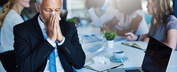 cold and senior man with tissue